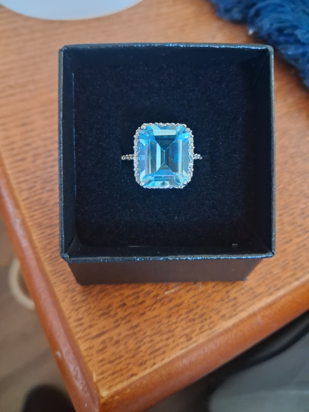Blue Emerald-Cut Halo Ring - Women Jewelry